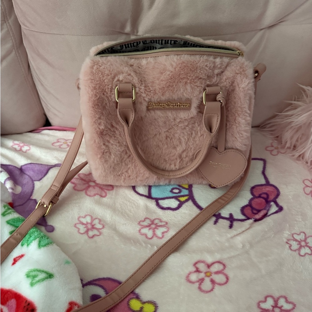 Pink faux fur fuzzy juicy couture handbag